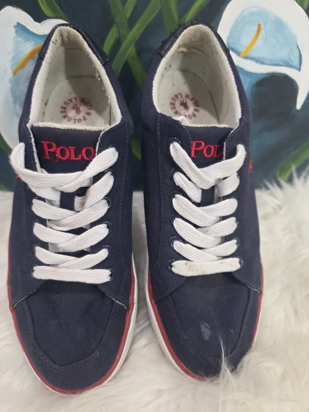 Vtg Polo Ralph Lauren Brisbane II Blue Canvas Lace Up Sneakers Men 9.5 Red Pony
